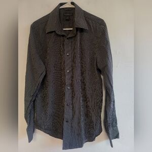 Men's large Express black white pinstripe long sleeve button up shirt modern fit